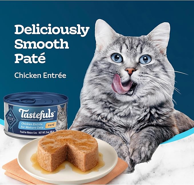 Blue Buffalo Tastefuls Wet Cat Food Paté for Mature Cats, Made with Natural Ingredients | Chicken Entrée, 3-oz. Can (24 Count)