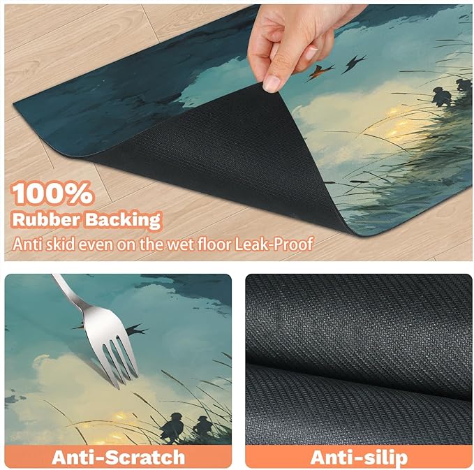 Sky Scenery Dog Food Mat for Floors Absorbent, Quick Dry Water Dispenser Mat for Food, Water, Pet Supplies 12" x 20", Grass