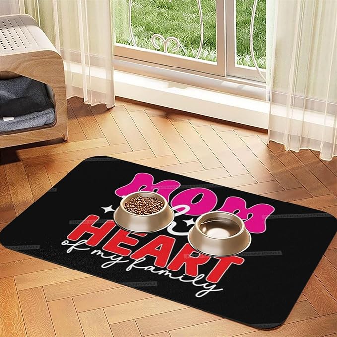 Pet Feeding Mat for Dogs Cats Happy Mother's Day Floral Gift for Mom Jz Absorbent Dog Food Mat Non-Slip Waterproof Placemat Quick Dry Pet Supplies Bowl Mats