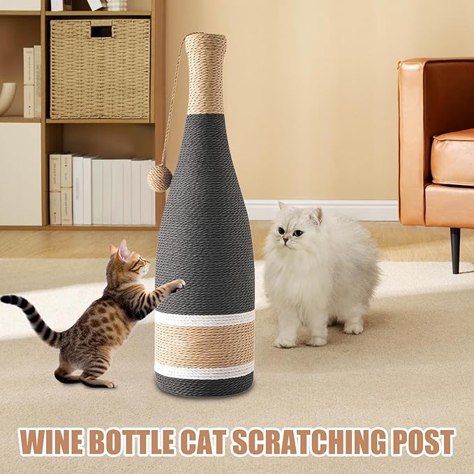 Vertical Cat Scratching Posts,with Ball Wine Bottle Natural Accessory | Stimulating Cat Toys | for Mental Stimulation Simulation Home Play Training Floor Play Travel Indoor
