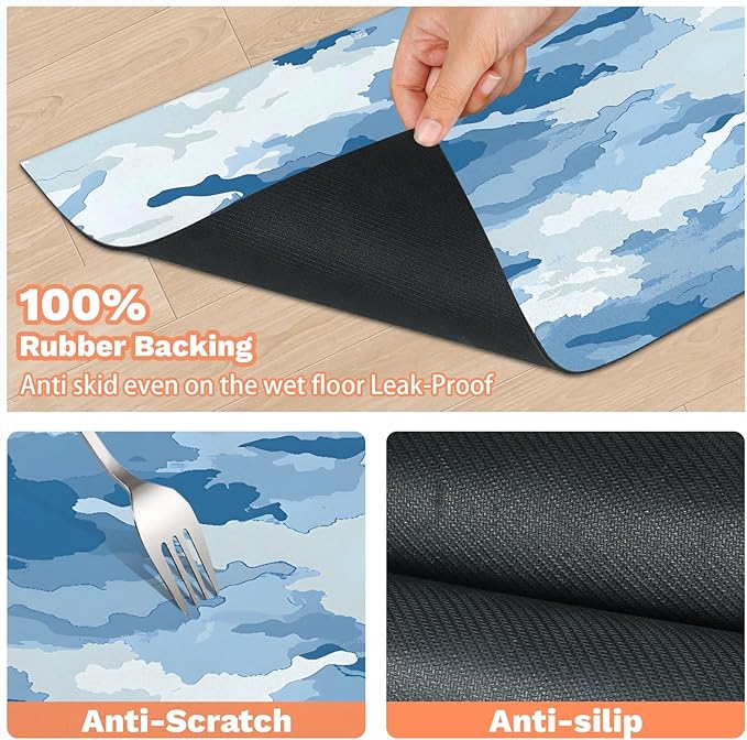 Blue Camo Dog Food Mat for Floors Absorbent Dog Bowl Mat for Food and Water Dispenser Quick Dry Cat Food Placemat Pet Supplies 24" x 32", Camouflage