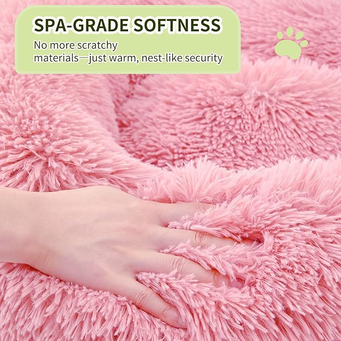 Comfort Donut Dog Bed for Small Dogs, Cat Bed & Pet Bed for Indoor Use, Medium Size with Soft Plush, Round Dog Beds for Large Dogs and Cats(Rubber Red,24''Lx24''Wx8''Th)