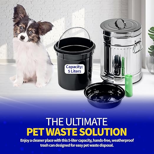 Pet Fit For Life - Steel Trash Can with Lid, Steel Galvanized Trash Can, Step Foot Pedal, Plastic Inner Lining, Custom Liner Bags, Weather-Resistant Outdoor Bin for Yard, 16" Tall, 5L/1.3 Gallons
