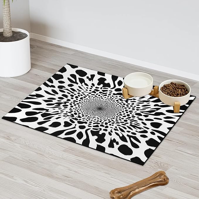 Leopard Print Dog Food Mat for Floors Absorbent Dog Bowl Mat for Food and Water Dispenser Quick Dry Cat Food Placemat Pet Supplies 16" x 24", Cheetah Skin