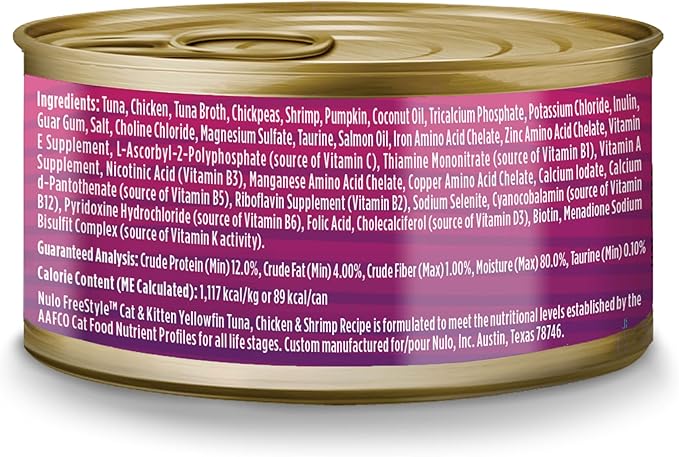 Nulo Freestyle Yellowfin Tuna & Shrimp Recipe Pate Wet Canned Cat Food, 2.8 Ounce (Pack of 12)