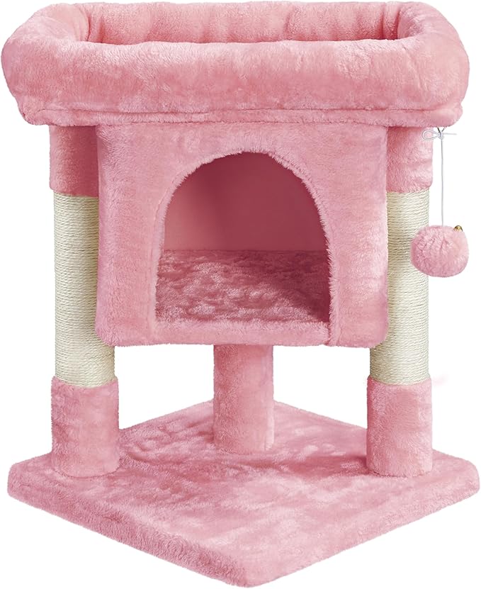 Yaheetech Cat Scratching Posts with Bed, 23.5 Inches Cat Kitten Scratcher Featuring with Sisal Scratch Posts, Interactive Dangling Ball for Indoor Large Cats, Pink