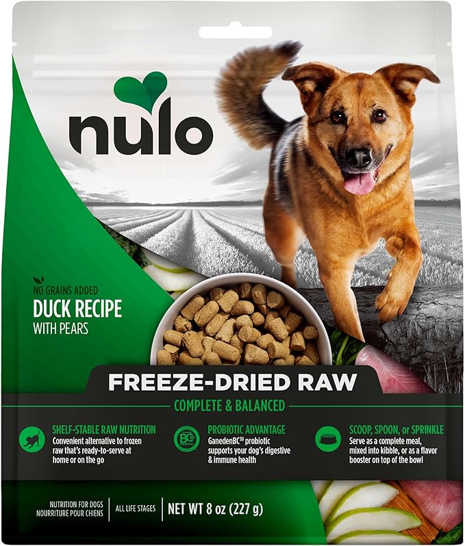 Nulo Freeze-Dried Raw Duck Recipe with Pears Complete and Balanced Dry Dog Food Kibble, 8 Ounce Bag