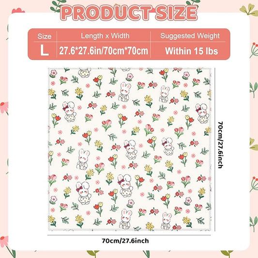 27.6" Cat Grooming Wrap for Cutting Nails, Rabbit Pattern Self-Adherent Fabric Wrap for Cats, Anti-Scratch Anti-Escape Multifunctional Cat Swaddle Tool for Teeth Brushing, Ear Cleaning
