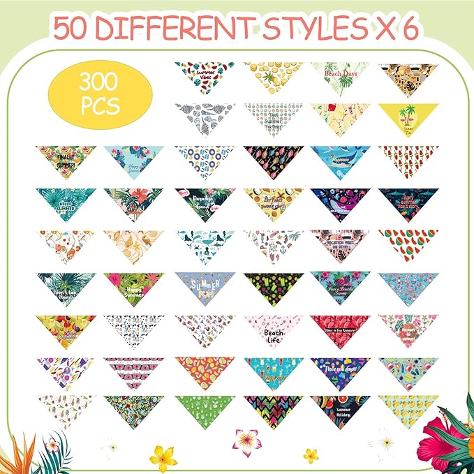 Kacctyen 100 Pcs Fresh Dog Bandanas Bulk Hawaii Dog Adjustable Cute Washable Triangle Kerchief Scarf Bibs for Small to Medium Pet Seasonal Party Costume Accessories