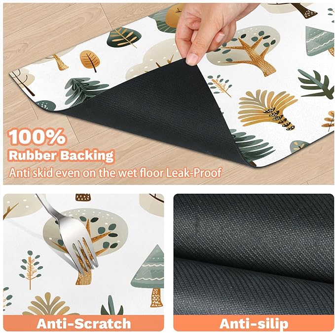 Tree Dog Food Mat for Floors Absorbent, Quick Dry Water Dispenser Mat for Food, Water, Pet Supplies 24" x 32", Plant