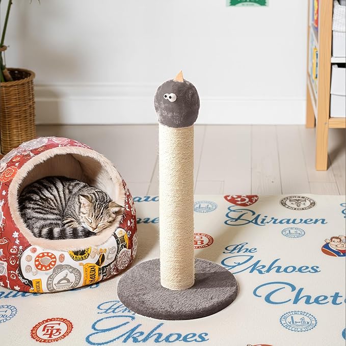Cat Scratching Post, 22'' Cat Scratchers Tree Tower for Indoor Kitty with Extra Wide 13.4" Stable Base, Scratching Post with Natural Sisal & Velvet Fabric for Small, Medium Cat, Grey