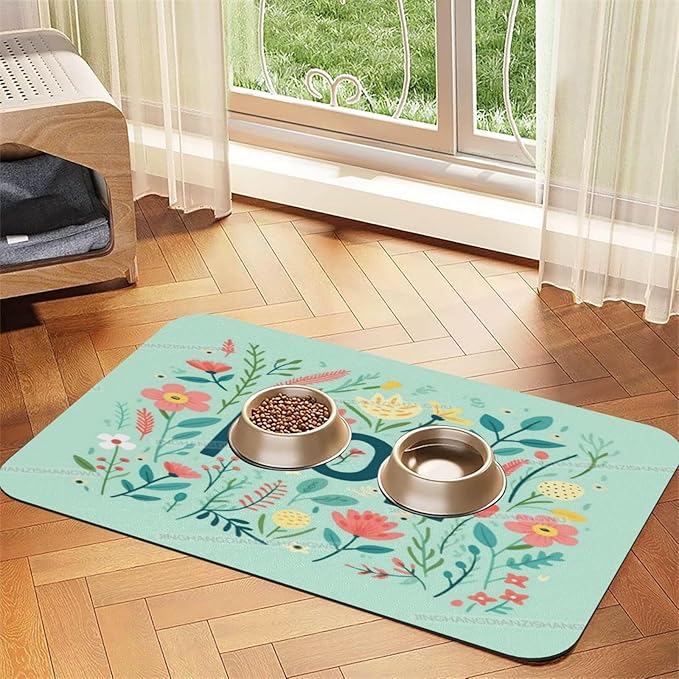 Pet Feeding Mat Happy Mother's Day Floral Gift Mom Lk Dog Food Mat for Food Water No Stains Quick Dry Dispenser Cat Bowl Mats for Messy Drinkers 18X12In