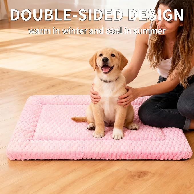Dog Bed Mat,Reversible & Ultra Soft Kennel Pad-Machine Washable Pet Bed for Dogs & Cats-All-Weather Crate Liner for Crates,Carriers & Travel (Pink, 23" L x 17" W x 1.5" Th)