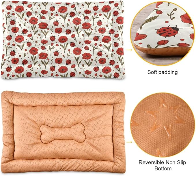 Dog Bed for Crate Washable Pet Sleep Pad, Floral Print Kennel Mat with Non-Slip Bottom, Soft Fluffy Supplies Pet for Dogs and Cats (36x24 inch)