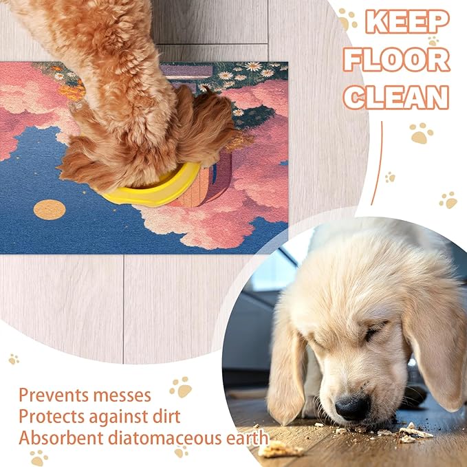 Rainbow Sun Dog Food Mat for Floors Absorbent, Quick Dry Water Dispenser Mat for Food, Water, Pet Supplies 16" x 24", Wildflower