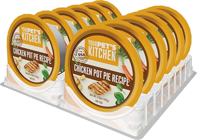 Your PET'S Kitchen Wet Dog Food Cups, Chicken Pot Pie Recipe - 3.5 oz Cups (Pack of 12), Made in The USA with Real Chicken
