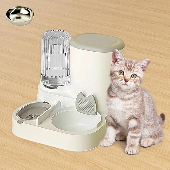 Automatic Dog Feeder and Water Dispenser Dog Bowl Household Portable Automatic Pet Feeder Food Feed for Small Dogs Kitten, Grey