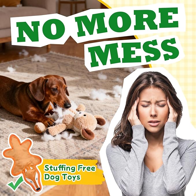 No Stuffing Dog Squeaky Toys, Tough Durable Plush Chew Toy for Boredom and Teething, Interactive Dog Toys for Small Medium Large Dogs to Keep Them Busy (2 PCS)