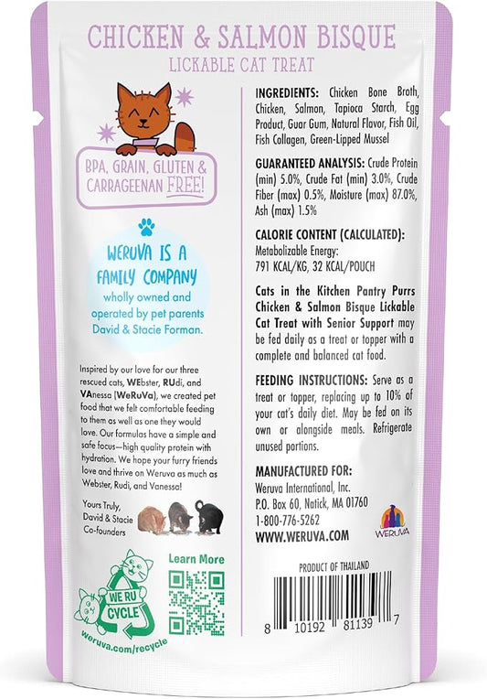 Weruva Cats in The Kitchen Pantry Pours, Chicken and Salmon Bisque with Senior Support, 1.4oz Pouch, Pack of 12