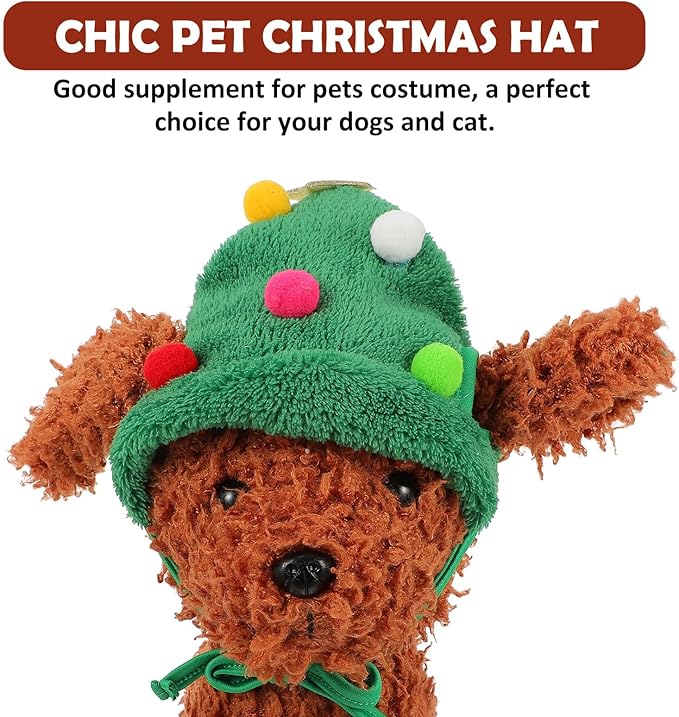 Totority Dog Christmas Hat Xmas Pet Hat with Colorful Pom Poms Small Size for Dogs and Cats Holiday Pet Supplies and Costume Accessories