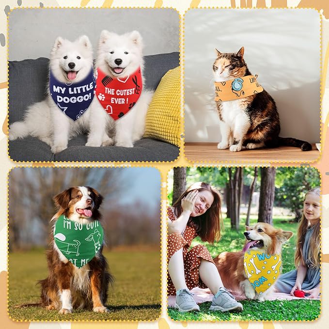 Kacctyen 300 Pcs Paw Print Dog Bandanas Bulk Colorful Grooming Pet Scarf Bibs Adjustable Washable Kerchief Seasonal Pet Party Supplies for Small to Large Dogs Cats Costume Accessories