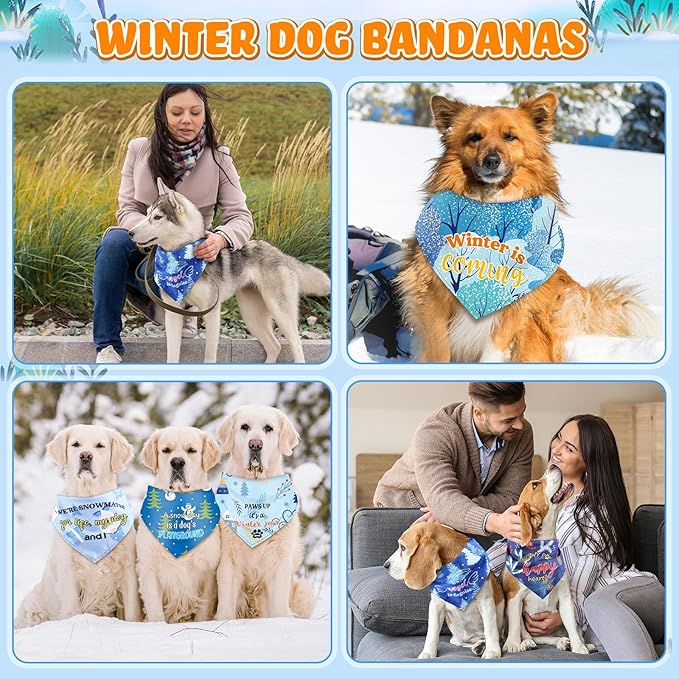 Kacctyen 100 Pcs Winter Dog Bandanas Bulk Snow Dog Adjustable Cute Washable Triangle Kerchief Scarf Bibs for Small to Medium Pet Seasonal Party Costume Accessories