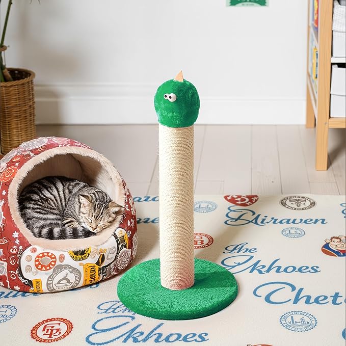 Cat Scratching Post, 22'' Cat Scratchers Tree Tower for Indoor Kitty with Extra Wide 12" Stable Base, Scratching Post with Natural Sisal & Velvet Fabric for Small, Medium Cat, Green