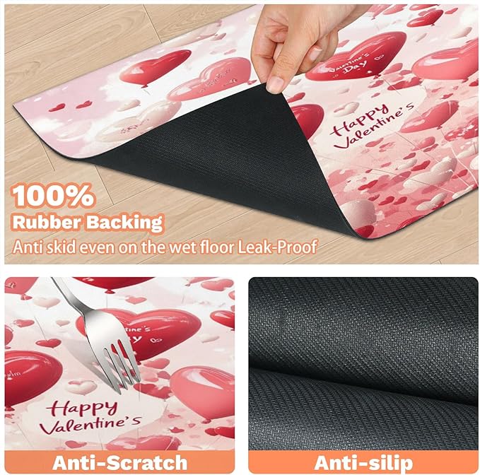 Happy Valentine's Dog Food Mat for Floors Absorbent, Quick Dry Water Dispenser Mat for Food, Water, Pet Supplies 24" x 32", Pink Love