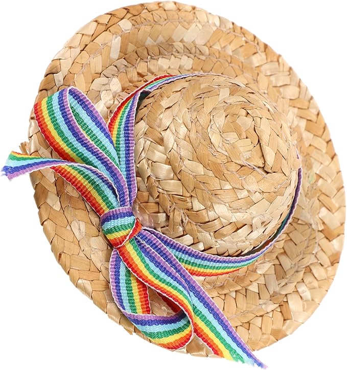 Small Pet Straw Hat Natural Straw Bow, Dog Cosplay Sun Hat Party Headgear for Puppies and Cats, Photo Prop Accessory for Pet Supplies