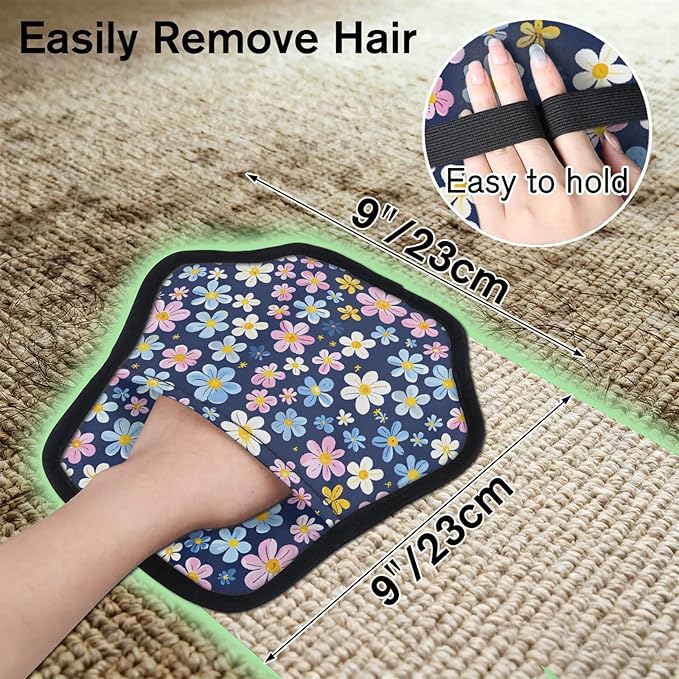 Beautiful Floral Electrostatic Pet Hair Removal Glove for Cats & Dogs - Reusable Grooming Mitt for Couch, Carpet, Car Seat & Laundry - Large 9x9 Inch