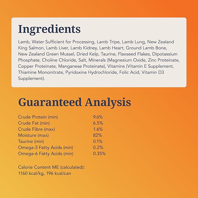 Feline Natural New Zealand Canned Catfood Wet Food, High-Meat, Low-Carb, & Grain Free Cat Food Wet, Lamb & Salmon Feast, 6 oz, Pack of 12
