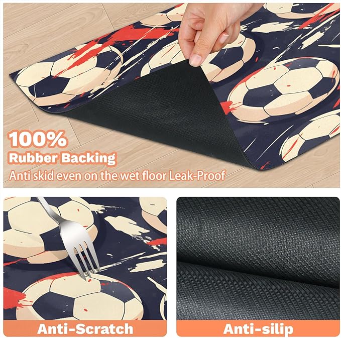 American Football Dog Food Mat for Floors Absorbent, Quick Dry Water Dispenser Mat for Food, Water, Pet Supplies 24" x 32", Soccer Ball