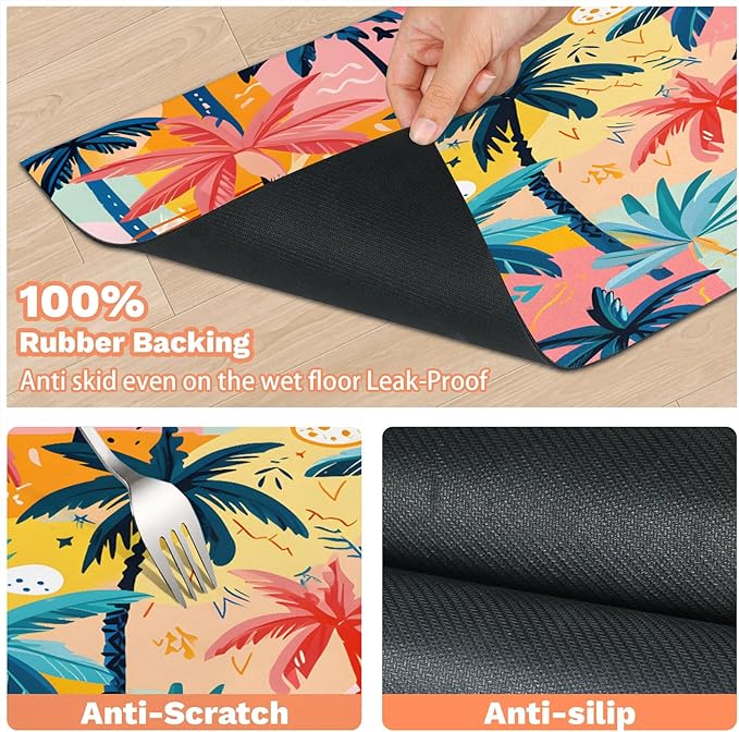 Palm Tree Dog Food Mat for Floors Absorbent, Quick Dry Water Dispenser Mat for Food, Water, Pet Supplies 24" x 32", Tropical Plant