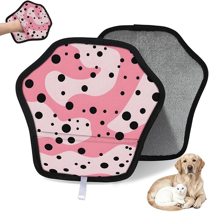 Dots Print Electrostatic Pet Hair Removal Glove for Cats & Dogs - Reusable Grooming Mitt for Couch, Carpet, Car Seat & Laundry - Large 9x9 Inch
