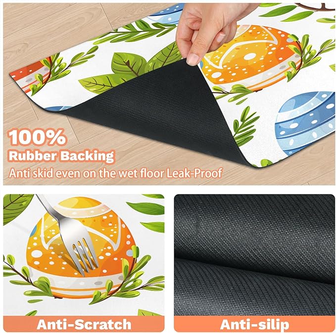 Happy Easter Dog Food Mat for Floors Absorbent Dog Bowl Mat for Food and Water Dispenser Quick Dry Cat Food Placemat Pet Supplies 12" x 20", Green Plant