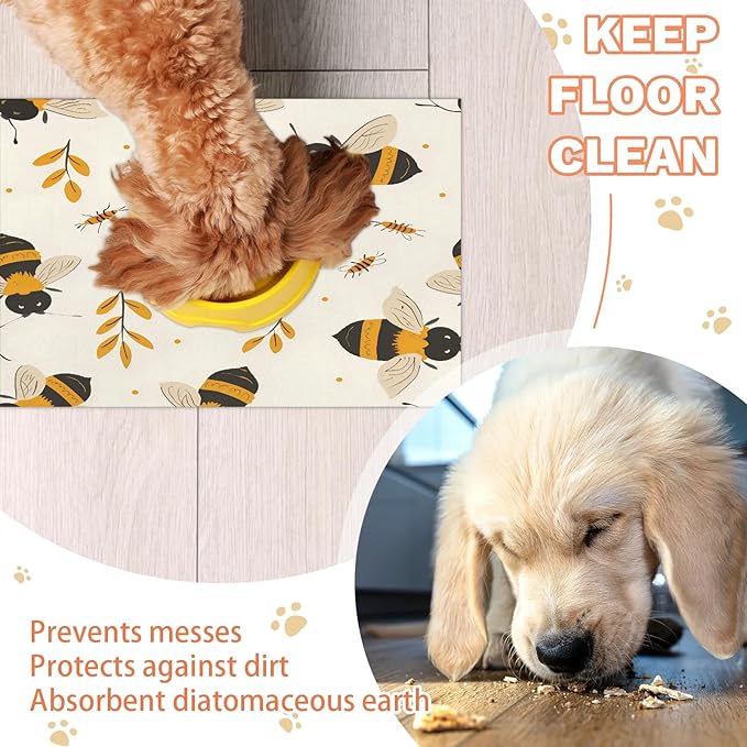 Boho Honeybee Dog Food Mat for Floors Absorbent, Quick Dry Water Dispenser Mat for Food, Water, Pet Supplies 16" x 24", Fall Leaves