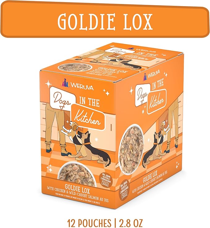 Weruva Dogs in The Kitchen, Goldie Lox with Chicken & Wild-Caught Salmon Wet Dog Food, 2.8oz Pouch (Pack of 12)