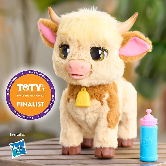 FurReal Maggie The Feed & Follow Cow, 11 Inch Interactive Highland Mini Cow, for Boys and Girls, Ages 4 and up