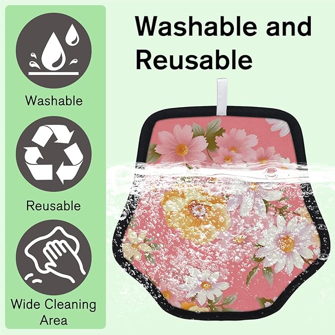 Reusable Pet Hair Removal Glove Daisy Blooming Floral Magic Brush for Cat & Dog Hair Remover for Car, Sofa, Bedding, Clothes - 9x9 Mitt Washable