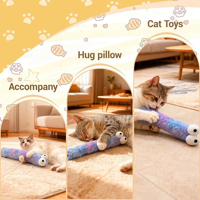 3 Pack Cat Toys Pillows,Catnip Inside, Interactive Indoor Kitten Play and Exercise Toy,Promotes Kitty Exercise,13 Inches(Pink+Green+Purple)