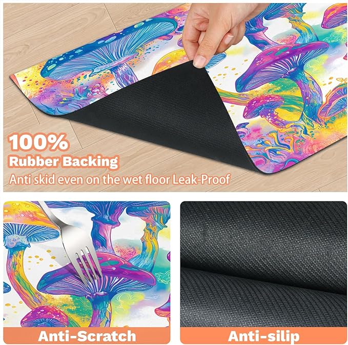 Mushroom Dog Food Mat for Floors Absorbent Dog Bowl Mat for Food and Water Dispenser Quick Dry Cat Food Placemat Pet Supplies 16" x 24", Watercolor Plant