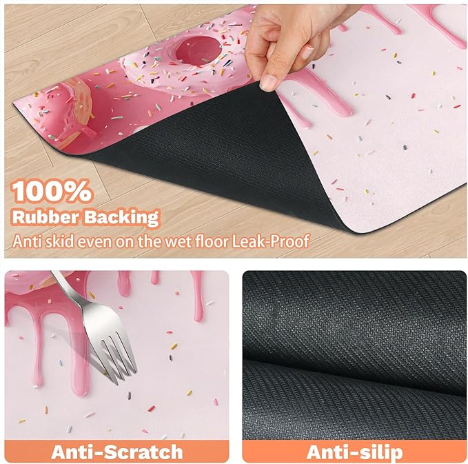 Ice Cream Dog Food Mat for Floors Absorbent Dog Bowl Mat for Food and Water Dispenser Quick Dry Cat Food Placemat Pet Supplies 16" x 24", Pink Donut
