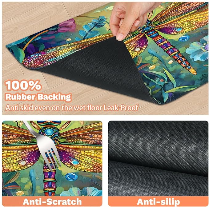 Dragonfly Dog Food Mat for Floors Absorbent, Quick Dry Water Dispenser Mat for Food, Water, Pet Supplies 24" x 32", Wildflower