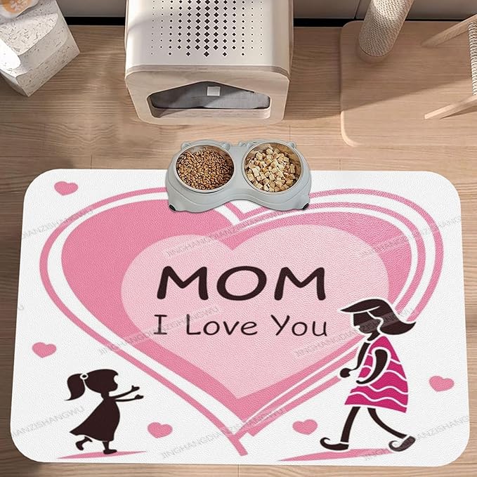 Pet Feeding Mat for Dogs Cats Happy Mother's Day Floral Gift for Mom Ge Absorbent Dog Food Mat Non-Slip Waterproof Placemat Quick Dry Pet Supplies Bowl Mats
