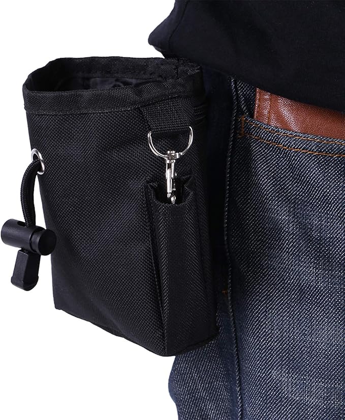 GLOGLOW Nan Pet Treat Bag, Polyester Material, Durable Dog Treat Training Pouch, 11x4x13cm, Ideal for Walking and Training Pets Dog Supplies (Black)