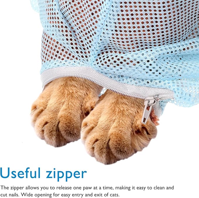 POPETPOP Cat Bathing Bag with Muzzle Adjustable and Breathable Washing Bag for Cats for Shower Nail Trimming and Grooming
