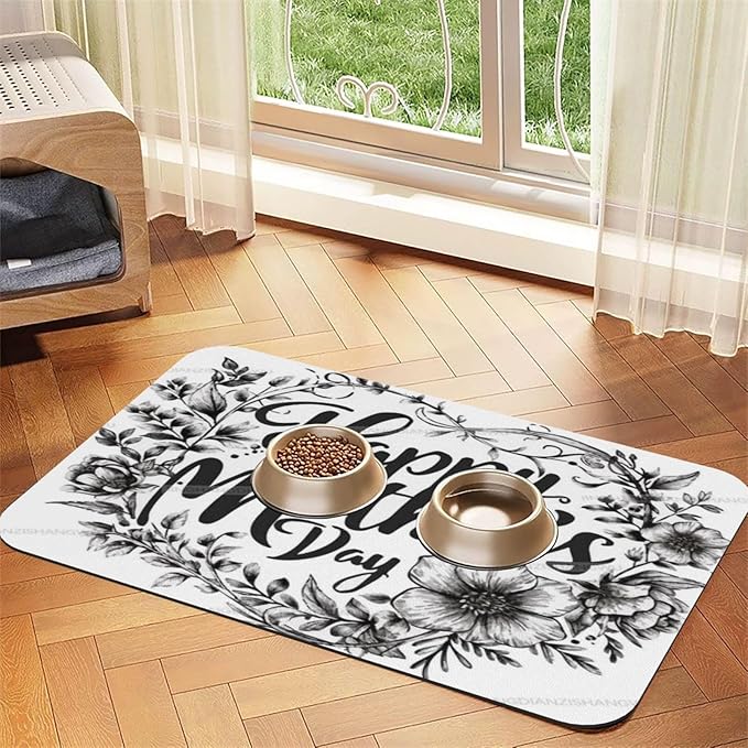 Pet Feeding Mat Absorbent Dog Mat for Food and Water Bowl Dog Accessories Happy Mother's Day Floral Gift for Mom Kv Pet Supplies Dogs Quick Dry Cat Water Dispenser Mats 24x16In