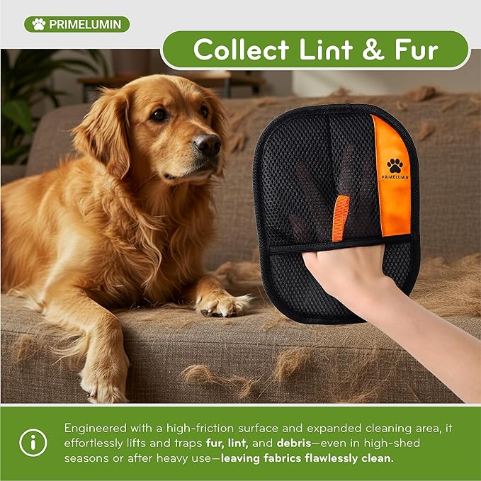 Pet Hair Remover Glove for Couch & Furniture – Reusable Electrostatic Dog & Cat Fur Remover for Sofa, Upholstery, Carpet & Car Seats – Washable Pet Hair Cleaning Tool for Pet Owners