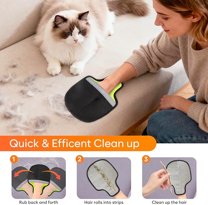 Flashseen Pet Hair Removal Glove for Cats & Dogs, Reusable Electrostatic Pet Hair Gloves, Pet Hair Remover Tool for Clothing, Couch, Carpet, Car Seat (2PcsBlack)