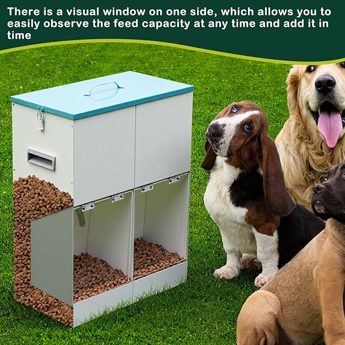 Gravity Automatic Dog Feeder for 2 Dogs 46 lbs Capacity Galvanized Metal Self Feeding Dog Food Dispenser Large Breed for Outdoor and Indoor Use